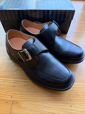 Black Leather Monk Strap Slip-On Dress Loafers